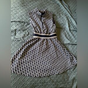 Dior Navy & White Logo-Print Sleeveless Fit-and-Flare Mini Dress